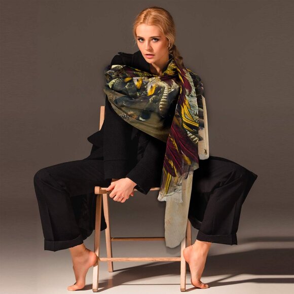 deb schlier Accessories - Phoenix Feather Wings in Flight Long Natural Fiber Scarf Shawl